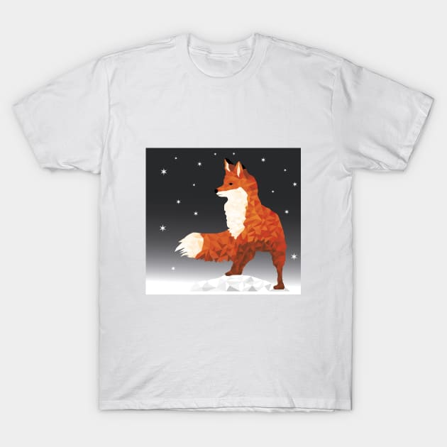 A fox, on a winter night with snowflakes T-Shirt by RomArte